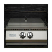 Kokomo Grills Built-in Power Burner with removable wok grate, stainless steel cover, SureLight knobs, and full-width drip tray.