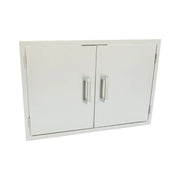Kokomo Grills 30 Inch Stainless Steel Access Doors with polished handles, dual wall construction, and reversible swing for outdoor kitchens.