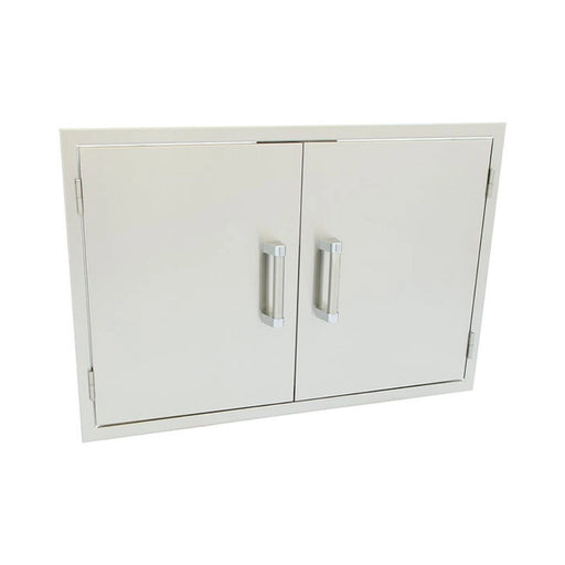 Kokomo Grills 30 Inch Stainless Steel Access Doors with polished handles, dual wall construction, and reversible swing for outdoor kitchens.