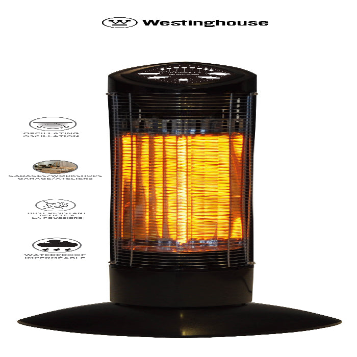 Westinghouse outdoor heater with glowing orange interior on a white background