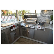 Kokomo Grills Outdoor Kitchen Stainless Steel Two Drawer - One Door Combo with polished bar handles and stainless steel construction in outdoor setup.