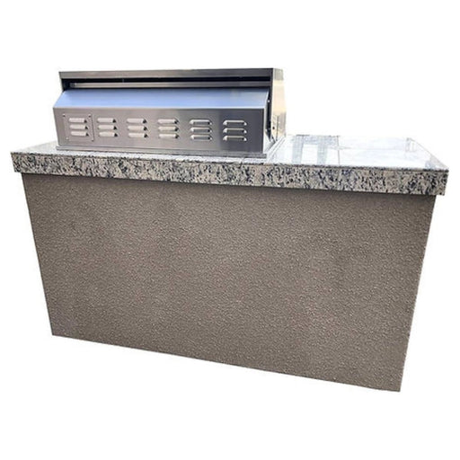 Kokomo Grills The 5' Maldives BBQ Island with 4 burner built-in stainless steel grill, granite countertop, and stucco finish.