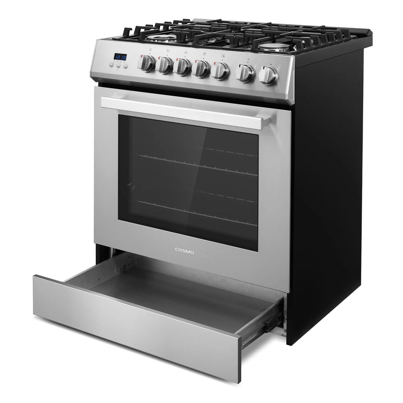 Cosmo 30" Nebula Collection 5.0 cu. ft. Freestanding Gas Range in Stainless Steel, Convection Oven, 5 Sealed Burners, COS-305AGC