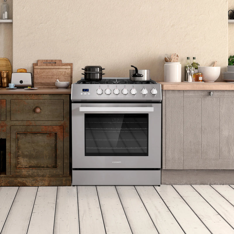 Cosmo 30" Nebula Collection 5.0 cu. ft. Freestanding Gas Range in Stainless Steel, Convection Oven, 5 Sealed Burners, COS-305AGC