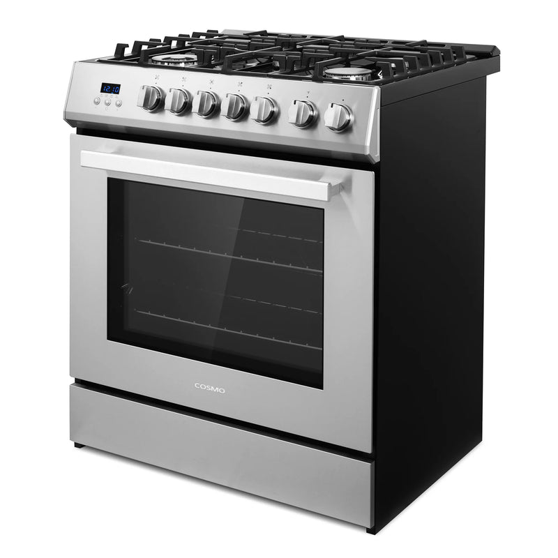 Cosmo 30" Nebula Collection 5.0 cu. ft. Freestanding Gas Range in Stainless Steel, Convection Oven, 5 Sealed Burners, COS-305AGC