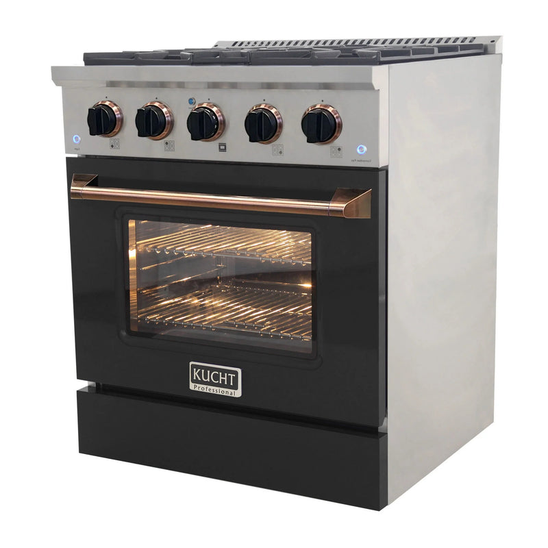 Kucht Professional 30" 4.2 cu ft. Natural Gas Range with Black Door and Gold Knobs, KNG301-K-GOLD