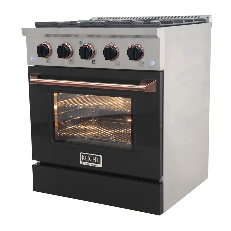 Kucht Professional 30" 4.2 cu ft. Natural Gas Dual Fuel Range with Black Door and Rose Gold Knobs, KDF302-K-ROSE