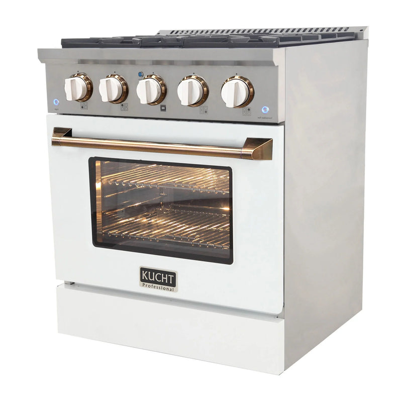 Kucht Professional 30" 4.2 cu ft. Propane Gas Dual Fuel Range with White Door and Gold Knobs, KDF302/LP-W-GOLD