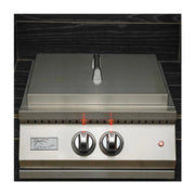 Kokomo Grills Professional Built-in Power Burner with stainless steel cover, LED-lit knobs, and curved handle for outdoor kitchen.