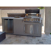 Kokomo Grills Bali 7'6" Island with Backsplash and Built In BBQ Grill featuring 4-burner stainless steel grill, outdoor fridge, and double access doors.