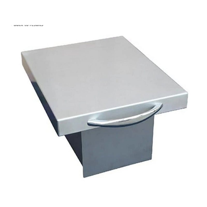 Kokomo Grills Trash Chute and Cutting Board in stainless steel with handle, trash chute design for outdoor BBQ island integration.