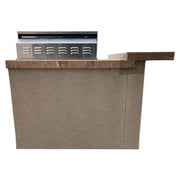 Kokomo Grills Havana L-Shape BBQ Island with 4' BBQ, porcelain tile countertop, built-in 4 burner grill, and 5' bar seating.