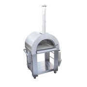 Kokomo Grills 32” Wood Fired Stainless Steel Pizza Oven with 304 stainless steel, temperature gauge, ash tray, and oven cart.
