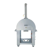 Kokomo Grills 32 Inch Dual Fuel Gas or Wood Fired Stainless Steel Pizza Oven with chimney, oven cart, and temperature gauge