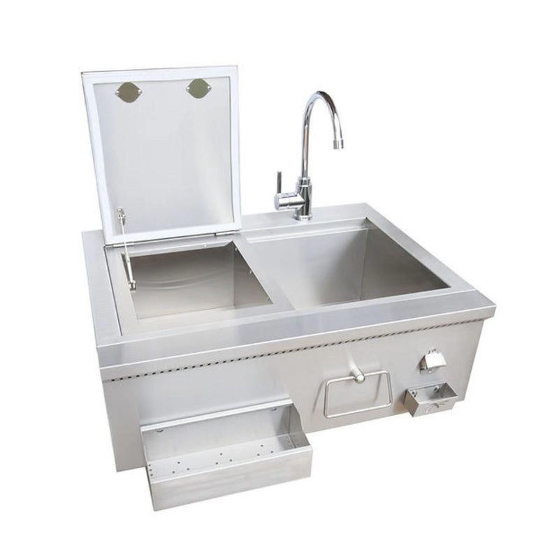 Kokomo Grills 30" Built-In Bartender Cocktail Station with 30” stainless steel sink, faucet, ice chest, bottle opener, and towel bar.