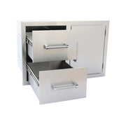 Kokomo Grills 2 Drawers and Door Combo in stainless steel with sleek handles for outdoor kitchen storage and organization.