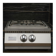 Kokomo Grills Built-in Power Burner stainless steel with removable wok grate, push-turn knobs, and curved handle cover.