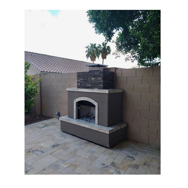 Kokomo Grills Tuscan 6' Outdoor Fireplace with 18" gas log set, 35,000 BTU burner, stainless steel access door, and Tuscan stone finish.