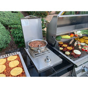 Kokomo Grills Teppanyaki Built-In BBQ Grill with side burner, 7'6" modular island, stainless steel, storage drawers, versatile outdoor kitchen.