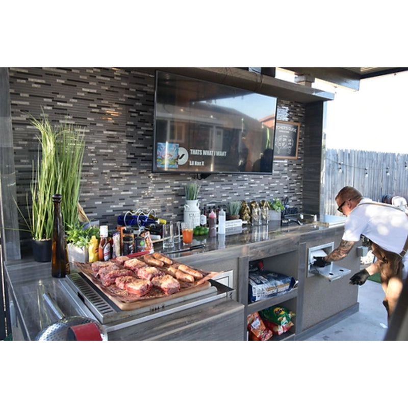 Kokomo Grills Outdoor Kitchen Stainless Steel Paper Towel Holder with polished handles and waterproof, fireproof design.