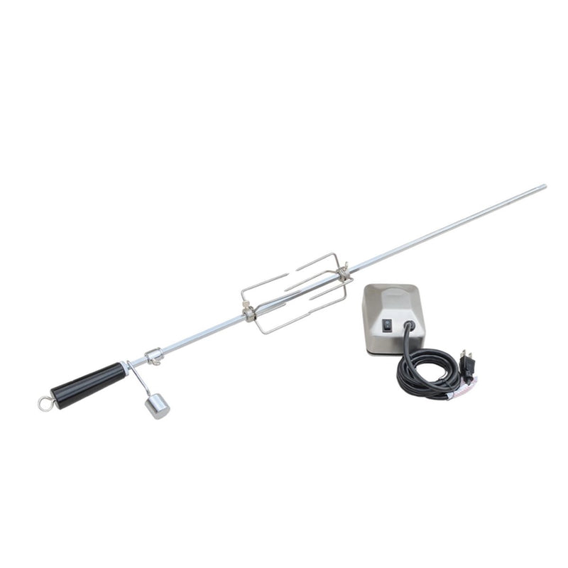 Kokomo Grills Now We're Grilling Kombo Pack rotisserie accessory with stainless steel rod and electric motor for versatile grilling.
