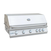 Kokomo Grills 40” Built-In Gas Grill with 5 stainless steel burners, temperature gauge, and sleek handle in polished steel finish.