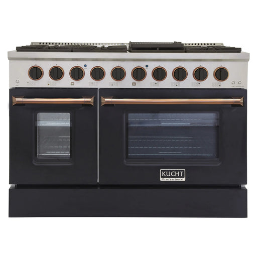 Kucht Professional 48" 6.7 cu ft. Natural Gas Range with Black Door and Gold Knobs, KNG481-K-GOLD