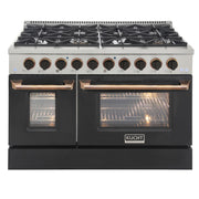 Kucht Professional 48" 6.7 cu ft. Natural Gas Range with Black Door and Gold Knobs, KNG481-K-GOLD