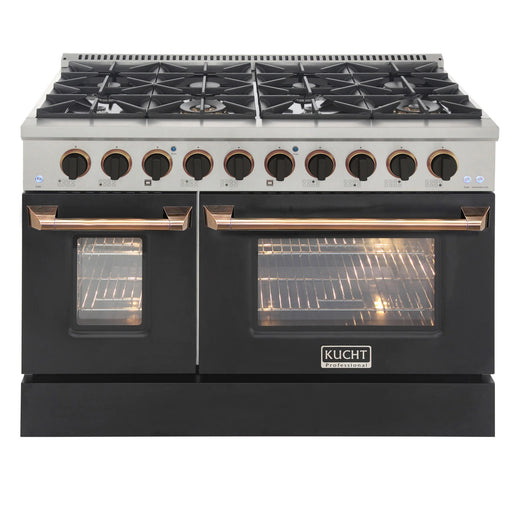 Kucht Professional 48" 6.7 cu ft. Natural Gas Range with Black Door and Gold Knobs, KNG481-K-GOLD