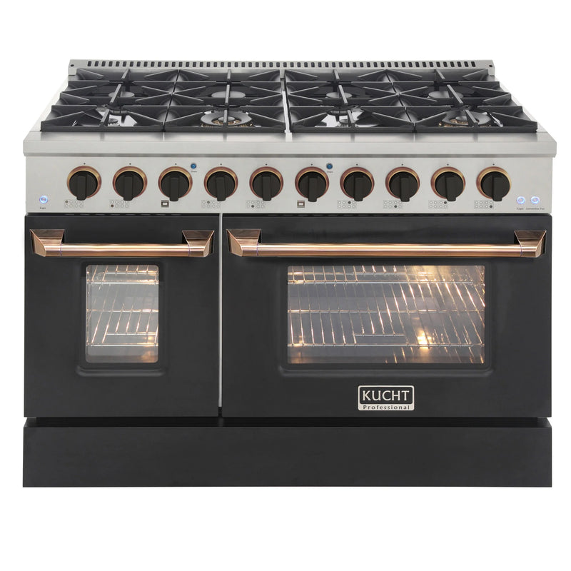 Kucht Professional 48" 6.7 cu ft. Natural Gas Dual Fuel Range with Black Door and Gold Knobs, KDF482-K-GOLD