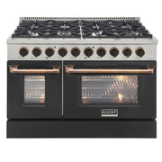Kucht Professional 48" 6.7 cu ft. Propane Gas Range with Black Door and Gold Knobs, KNG481/LP-K-GOLD