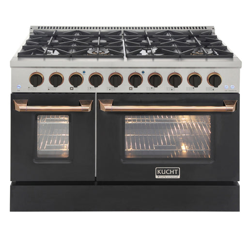 Kucht Professional 48" 6.7 cu ft. Propane Gas Range with Black Door and Gold Knobs, KNG481/LP-K-GOLD