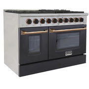 Kucht Professional 48" 6.7 cu ft. Natural Gas Range with Black Door and Gold Knobs, KNG481-K-GOLD
