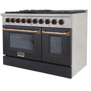 Kucht Professional 48" 6.7 cu ft. Natural Gas Range with Black Door and Gold Knobs, KNG481-K-GOLD