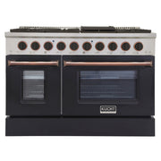 Kucht Professional 48" 6.7 cu ft. Propane Gas Range with Black Door and Rose Gold Knobs, KNG481/LP-K-ROSE