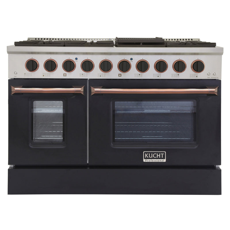 Kucht Professional 48" 6.7 cu ft. Propane Gas Range with Black Door and Rose Gold Knobs, KNG481/LP-K-ROSE