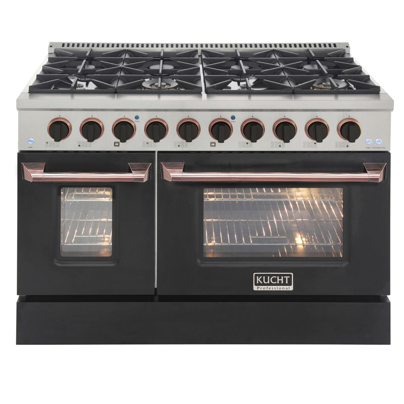 Kucht Professional 48" 6.7 cu ft. Propane Gas Range with Black Door and Rose Gold Knobs, KNG481/LP-K-ROSE