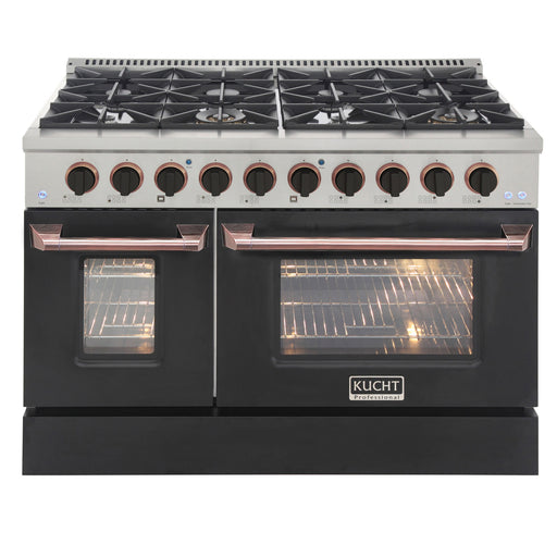 Kucht Professional 48" 6.7 cu ft. Propane Gas Range with Black Door and Rose Gold Knobs, KNG481/LP-K-ROSE