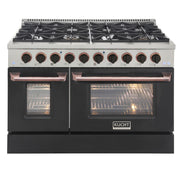 Kucht Professional 48" 6.7 cu ft. Natural Gas Range with Black Door and Rose Gold Knobs, KNG481-K-ROSE