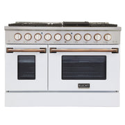 Kucht Professional 48" 6.7 cu ft. Propane Gas Range with White Door and Gold Knobs, KNG481/LP-W-GOLD