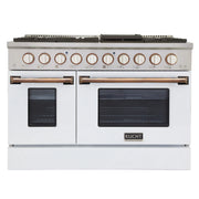 Kucht Professional 48" 6.7 cu ft. Natural Gas Range with White Door and Gold Knobs, KNG481-W-GOLD