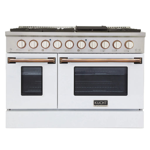 Kucht Professional 48" 6.7 cu ft. Natural Gas Range with White Door and Gold Knobs, KNG481-W-GOLD