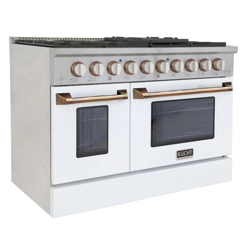 Kucht Professional 48" 6.7 cu ft. Natural Gas Range with White Door and Gold Knobs, KNG481-W-GOLD