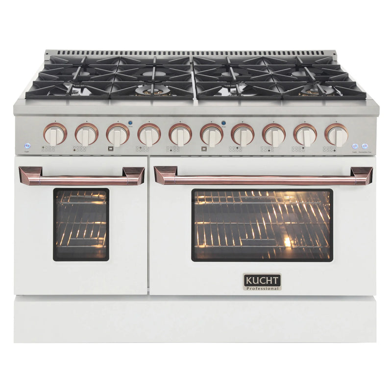 Kucht Professional 48" 6.7 cu ft. Natural Gas Range with White Door and White Knobs, KNG481-W-ROSE