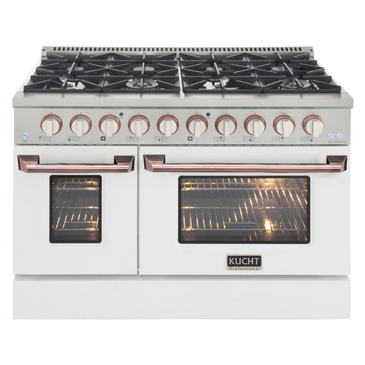 Kucht Professional 48" 6.7 cu ft. Propane Gas Range with White Door and White Knobs, KNG481/LP-W-ROSE