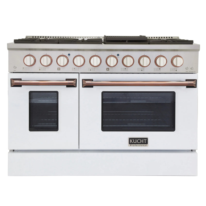 Kucht Professional 48" 6.7 cu ft. Natural Gas Range with White Door and White Knobs, KNG481-W-ROSE