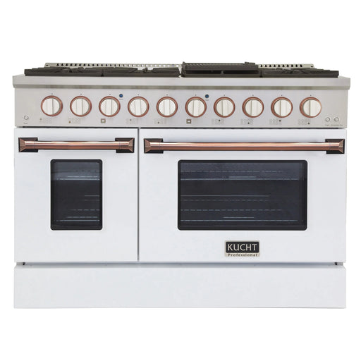 Kucht Professional 48" 6.7 cu ft. Natural Gas Range with White Door and White Knobs, KNG481-W-ROSE