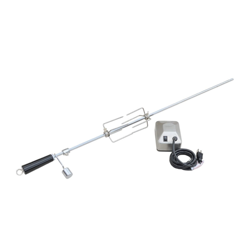 Kokomo Grills Let's Get Grilling Kombo Pack rotisserie with stainless steel rod, handle, and motor for built-in grills.