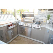 Kokomo Grills Best Outdoor Kitchen Bermuda BBQ Island with 4 burner grill, side burners, stainless steel storage and countertop.