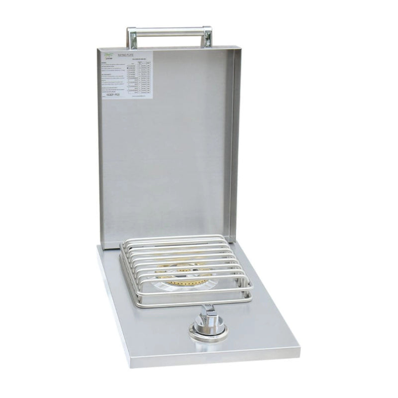 Kokomo Grills Single Side Burner KO-BAK1BG stainless steel built-in burner with polished handle, brass ring burner, and knob control.